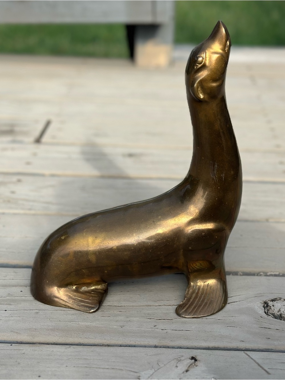 Vintage Large Solid Brass Seal Sea Lion Figurine 11" Heavy 6lb Doorstop MCM
